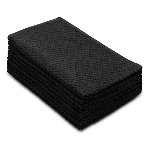 COTTON CRAFT Amazing Kitchen Towels - 8 Pack 100% Cotton Waffle Terry Towel | Black - 16x28 inch Euro Café Waffle Weave Dish Towels - Soft Absorbent Quick Dry Low Lint Reusable Pantry Bar Cleaning Cloth - color: Black, size: 8 Pack