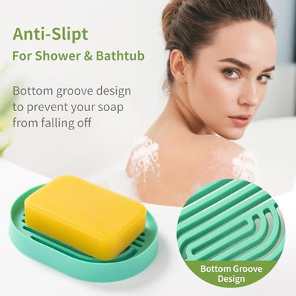 LOYATRO Bar Soap Holder for Shower Silicone Soap Dish for Bathroom Sink Soap Saver Bathtub Self Draining Soap Tray(C-Green,1) - color: C-mint Green