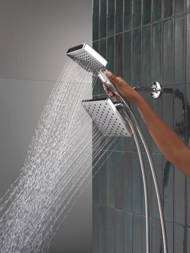 Delta Square 2-in-1 Dual Shower Head with 4-Setting HandHeld Spray, Chrome Detachable Double Shower Head with Hose, Showerhead, 1.75 GPM Flow Rate, Chrome 75755 - color: Chrome