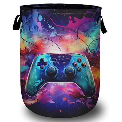 Gamepad Neon Ligh Laundry Basket, Laundry Hamper Collapsible Oxford Cloth with Handle Clothes Storage Bin for Bathroom Laundry Room Bedroom 15.7 X 20 Inch - color: Gamepad Neon Ligh