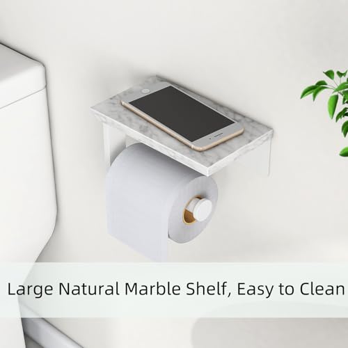 Gypie Toilet Paper Holder with Marble Shelf, Wall Mounted White | Stainless Steel, Tissue Roll Paper Holder Dispenser for Bathroom Washroom - color: White