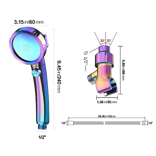 KAIYING High Pressure Handheld Shower Head with ON/OFF Switch, 3 Spray Modes, Adjustable Angle Bracket, Radiant Rainbow | 3 Spray Modes Shower Wand with Shut Off Button, Camper & RV Showerhead with Hose & Angle Adjustable Holder, Radiant Rainbow - color: