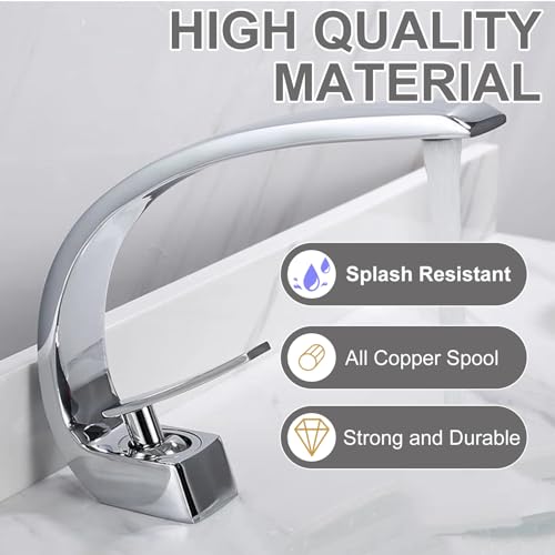 Chrome Bathroom Sink Faucet, Unique Design and Pop Up Drain - color: Chrome