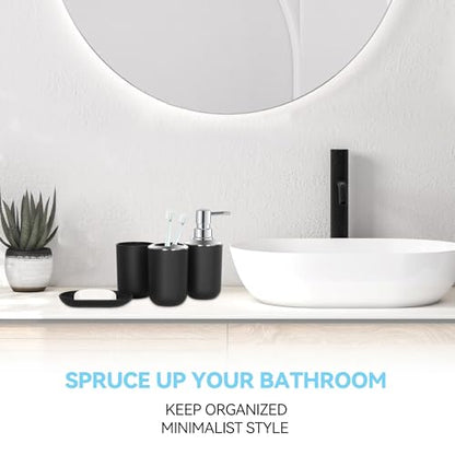Black Bathroom Accessories Set 4 PCS, Black Bathroom Accessories | Plastic Soap Dispenser and Toothbrush Holder Set, Soap Dish and Mouthwash Cup, Boho Bathroom Decor, Bathroom Set - size: 4Pcs Black