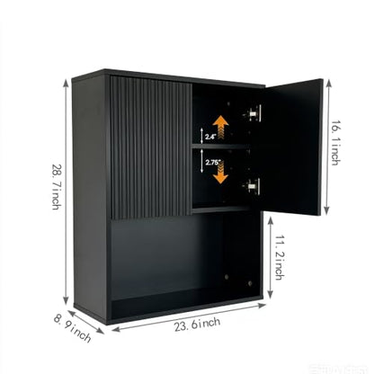 Fluted Bathroom Wall Cabinet Over the Toilet Storage,Wall Mounted Cabinet with Adjustable Shelf,Floating Cabinet Organizer Hanging Cabinet,Kitchen and Laundry Room Cabinets (Black, 1 PC) - color: Black