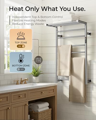 Heated Towel Rack Foldable Smart Dual-Zone App No-Drill Chrome CA3 - color: Chrome, size: Pro-11Bar H43.31 x W21.65