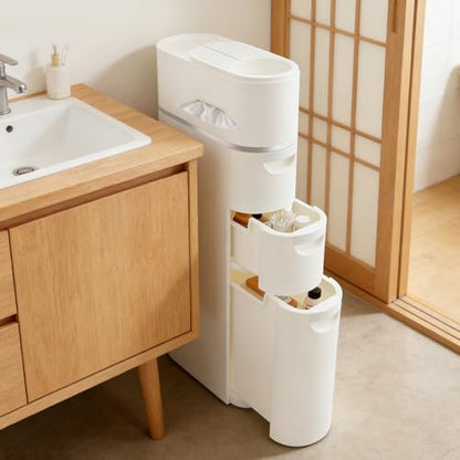 3-Tier Slim Freestanding Bathroom Storage Cabinet with 3 Drawers | 16×7×30in, White, ABS, Narrow Body Design, Toilet Paper Storage Space, For Bathroom Kitchen Bedroom - size: 3-Tier