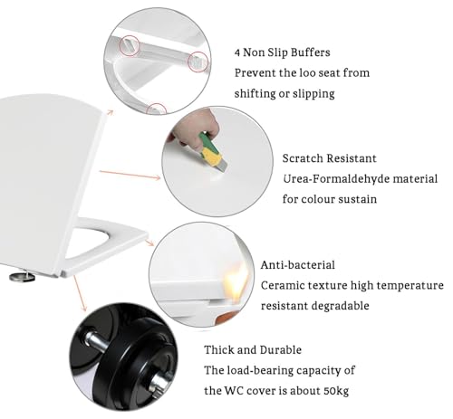 Soft Close Toilet Seat, White, Quick Release & Easy Clean Design - size: 37*47cm