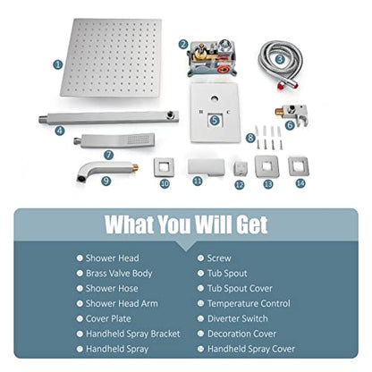 Aolemi Shower Faucet Set with Tub Filler Handheld 10" Head Polish Chrome | Shower Valve and Trim Kit,Handheld Spray,Tub Spout,Single Handle,SUS304,Bathroom Mixer for Remodeling - color: Chrome, size: 10 Inch Shower Head