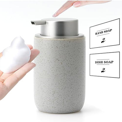 Gray Foaming Soap Dispenser,Ceramic Foam Dispenser with Silver Plastic Pump for Bathroom&Kitchen,12oz Refillable Foaming Dispenser - color: Light Gray