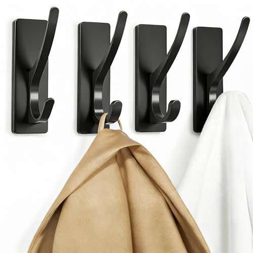 pickpiff Matt Black Self-Adhesive Hook, 13LB Hanger for Coat/Towel, 4-Pack - color: Black, size: 4 Pack