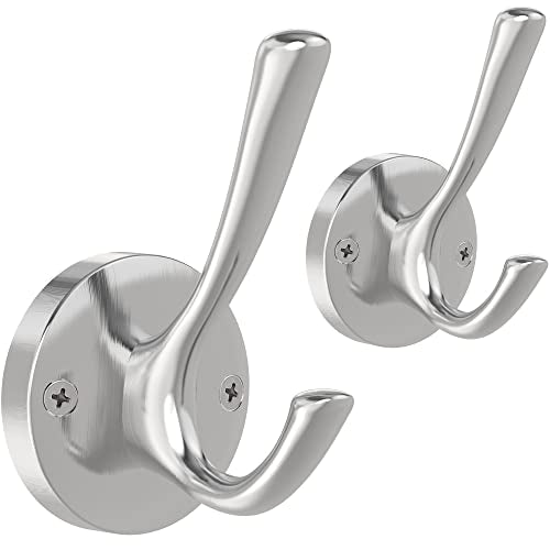 TOFIIGREM Brushed Nickel Wall Hooks Towel Hooks, 2 Pack Coat Robe Hook Heavy Duty Bathroom Double Hook Wall Mounted, Hand Towel Hooks for Closet Entryway Cubicle Kitchen - color: Silver, size: 2 Pack