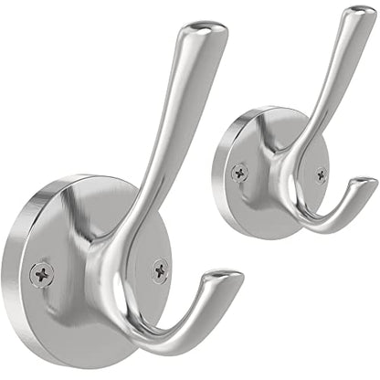 TOFIIGREM Brushed Nickel Wall Hooks Towel Hooks, 2 Pack Coat Robe Hook Heavy Duty Bathroom Double Hook Wall Mounted, Hand Towel Hooks for Closet Entryway Cubicle Kitchen - color: Silver, size: 2 Pack