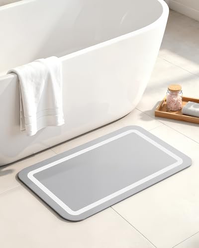 Stone Bath Mat for Bathroom, Soft Diatomaceous Earth Bath Mats, Small Bath Mat Non Slip, Super Absorbent Bath Room Mat Decor, Gray Bathroom Rugs, Quick Dry Bath Room Floor Mat, 15.74" x 23.62", Grey - size: 1'11" x 1'4" (Rectangular)