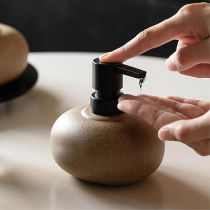10oz Ceramic Hand Soap Dispenser, Elegant Liquid Soap Dispenser for Bathroom Countertop, Heavy & Sturdy Dish Soap Dispenser for Kitchen (Brown) - color: Brown