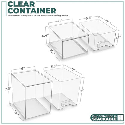 Sorbus Acrylic Storage Containers - 2 Pack, Stackable Storage Bins Set for Bathroom Organization - Clear Acrylic Drawer Organizers - Makeup Case Pull-Out Drawers (7.6’’ and 4.4’’ Tall) - size: 2 Pack, 7.6’’ and 4.4’’ Tall