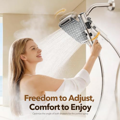 JDO High Pressure Rain Shower Head with Handheld Spray Brushed Nickel | 7 Modes Dual Shower Head, 10-inch Rainfall Showerheads Combo, Detachable Hand Held Shower Wand, Power Jets, 71" Shower Hose - color: Brushed Nickel