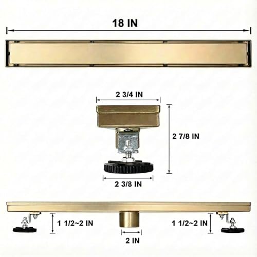 AVSIILE Linear Shower Floor Drain, Brushed Gold 18 Inch 304 Stainless Steel Bathroom Drains Kit, Rectangular Shower Trench Drain with Reversable Tile-in Pattern Drain Cover & Hair Catcher - color: Brushed Gold, size: 18 Inch