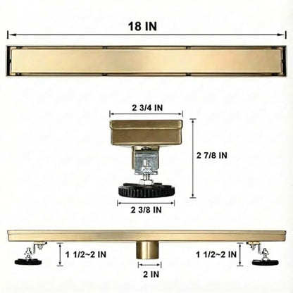 AVSIILE Linear Shower Floor Drain, Brushed Gold 18 Inch 304 Stainless Steel Bathroom Drains Kit, Rectangular Shower Trench Drain with Reversable Tile-in Pattern Drain Cover & Hair Catcher - color: Brushed Gold, size: 18 Inch