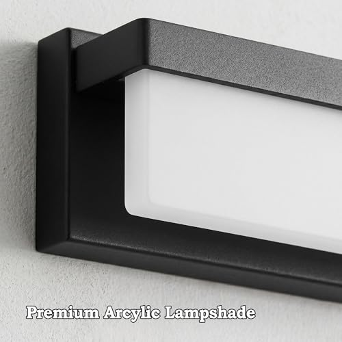 URSOLA LED Bathroom Vanity Light Fixture Over Mirror 32.3 inch Modern Rectangle Black Matte Metal Lighting Bar 4000K Daylight Wall Sconce (Black) - color: Black, size: 32inch