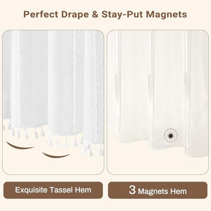 BTTN 3 in 1 Shower Curtain with Liner, 80 Inch Long Boho Linen Striped Cloth Shower Curtain Set with Hook, Tall Rustic Farmhouse Bohemian Waterproof Fabric Shower Curtain for Bathroom, White, 72x80 - color: White With Liner, size: 72"W x 80"L (Pack of 1)