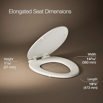KOHLER 20454-96 Ridgewood Elongated Soft Close Toilet Seat, Quiet Close, Wood Toilet Seat, Home Essentials, Biscuit - color: Biscuit