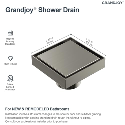 4 Inch Square Shower Floor Drain, SUS304 Stainless Steel with X-Shaped High Flow Channel, Anti-Clogging Hair Strainer, No Hub Required, Brushed Nickel - color: Brushed Nickel, size: 4