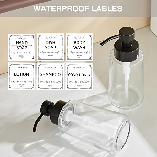 Glass Soap Dispenser 16oz Liquid Hand Soap Dispenser Matte Black | Large Capacity, Liquid Soap Pump(No foaming), with Rust Proof Pump Waterproof Labels, Hand Soap for Bathroom, Kitchen, 2 Sets - color: Matte Black
