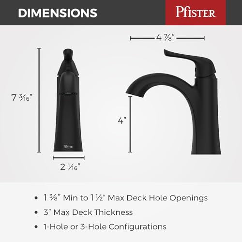 Pfister Willa Single Handle Bathroom Sink Faucet 1 Hole Matte Black with Spot Defense Finish Push & Seal Drain NSF Certified Water Efficient Vanity Faucet LF042MALSDB - color: Spot Defense Matte Black, size: 1 Pack