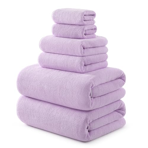 REDKISS Pack of 6 Towel Set - 2 Extra Large Bath, 2 Hand, 2 Washcloths, Ultra Soft & Highly Absorbent, Quicker to Dry, Purple Towels for Bathroom, Spa, Hotel, Gym - color: Purple