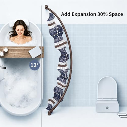 Bronze Curved Shower Curtain Rod for Bathroom 33-78 In Adjustable Extra Wide Curved Shower Rod, RustProof Stainless Steel Round Shower Rods for Bathtub, Stall Need Drilling - color: Bronze