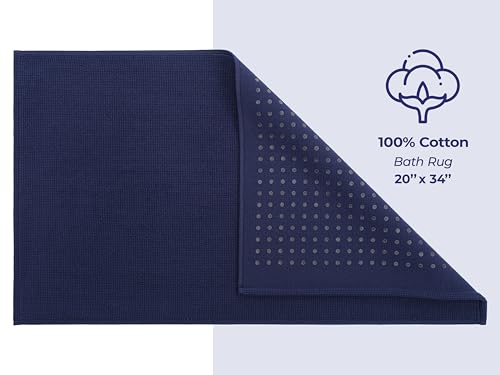 American Soft Linen Bath Rug, 20 in 34 in 100% Cotton Bath Mats Rugs for Bathroom, Slip Reducer Washable Shaggy Form Area Rugs, Navy Blue Bath Rug - color: Navy Blue, style: 20x34" Cotton Bath Mat