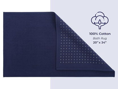 American Soft Linen Bath Rug, 20 in 34 in 100% Cotton Bath Mats Rugs for Bathroom, Slip Reducer Washable Shaggy Form Area Rugs, Navy Blue Bath Rug - color: Navy Blue, style: 20x34" Cotton Bath Mat
