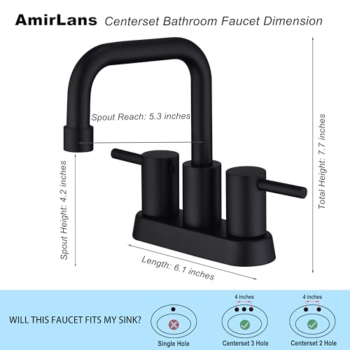 4 Inch Centerset Matte Black Bathroom Faucet 2 or 3 Hole | Stainless Steel Black Sink Faucet with Pop up Drain, 2 Handle Vanity Faucet for Bathroom, Restroom, Rv - color: Matte Black