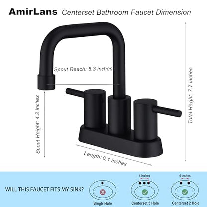 4 Inch Centerset Matte Black Bathroom Faucet 2 or 3 Hole | Stainless Steel Black Sink Faucet with Pop up Drain, 2 Handle Vanity Faucet for Bathroom, Restroom, Rv - color: Matte Black