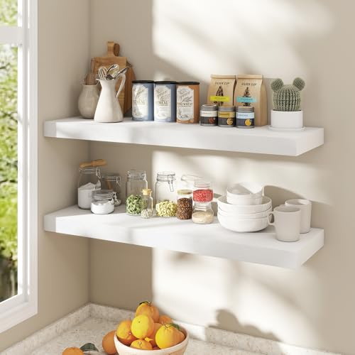 Dreamland White Floating Shelves 36 Inch Long,8 Inch Deep Floating Shelves,36" W x 8" D Wall Shelves for Bedroom,Living Room,Kitchen,Bathroom,Set of 2 - color: White, size: 36 Inch