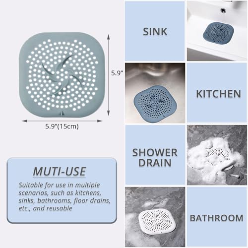 5.9" Square Drain Cover with Suction Cups, Hair Catcher, 4 Pack | For Shower, Bathroom & Sink, Flat Design with Suction Cups, Helps Keep Drains Clear