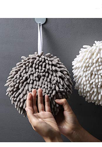 Ivymei 3 Pack Fuzzy Chenille Hand Towels Ball Cute Hanging Hand Towels with Loop for Kitchen Bathroom,Soft Absorbent Hand Bath Towels(2 Grey) - color: 2 Grey