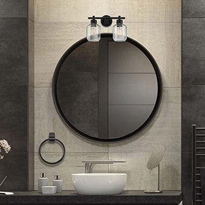 Globe Electric 3-Piece Powder Room Set, Matte Black, 2-Light Vanity with Clear Glass Shades and Matching Hardware, 51850 - color: Matte Black, Clear Glass, 2-Light