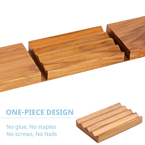 HTB 2 Pack Teak Wood Soap Dish for Shower,Non-Slip Soap Holder Bathroom | Wave Design Soap Saver Keep Soap Dry,Bar Soap Holder for Bathroom,Bathtub,Sponge Holder for Kitchen Sink - color: 2pcs