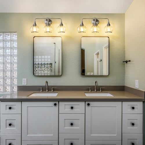 Brushed Nickel Bathroom Vanity Light 3 Lights Bathroom Light Fixtures Over Mirror with Clear Glass Shade 22.4 inch Wall Sconces Lighting Bath(Exclude E26 Bulb) - color: Brushed Nickel, size: 3 Light