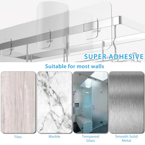 Moforoco 3-Pack Shower Caddy Basket Shelf with Soap Holder, No Drilling Traceless Adhesive Shower Wall Shelves, Rustproof Black Bathroom Shower Storage Organizer - color: Silver