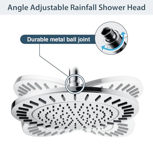 BRIGHT SHOWERS Rain Shower Head, 9 Inch High Pressure Waterfall Showerhead with Adjustable Angle and Anti-clogging Silicone Nozzles, Luxury Bathroom Overhead Shower, Chrome - color: Chrome