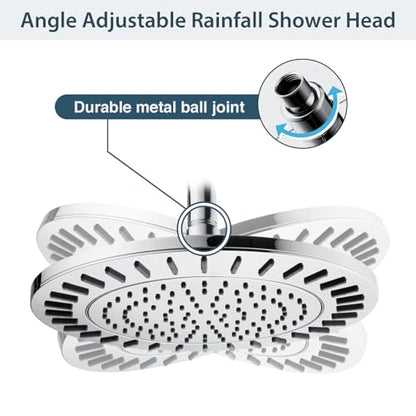 BRIGHT SHOWERS Rain Shower Head, 9 Inch High Pressure Waterfall Showerhead with Adjustable Angle and Anti-clogging Silicone Nozzles, Luxury Bathroom Overhead Shower, Chrome - color: Chrome