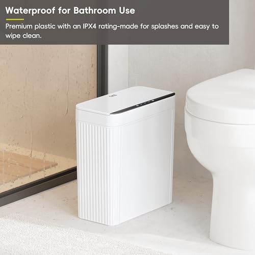 EKO Brio 10L/2.6 Gallon Motion Sensor Trash Can, Automatic Touchless Bathroom Garbage Bin, Waterproof Smart Trash Can for Kitchen, Bedroom, and Office, White - size: Brio 10L- Glacier White