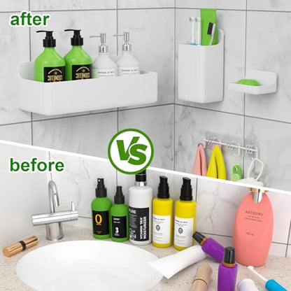 Adhesive Shower Caddy Shower Shelves Bathroom Organizer and Storage | 6 Pack，Rustproof，No Drilling，with Soap Holder，Clear，Acrylic， Large Capacity，Removable and Reusable，Plastics，Wall-Mounted - color: white