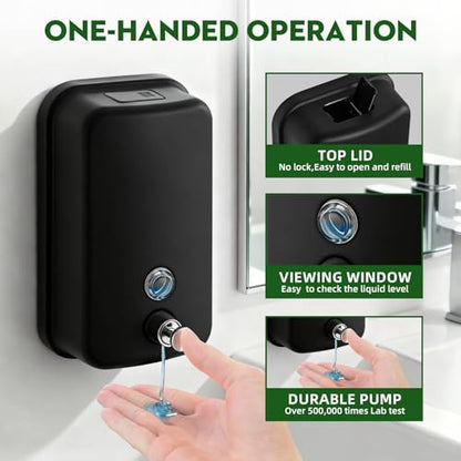 RYTOXILO Wall Soap Dispenser 1000ml/34 fl oz Commercial Soap Dispenser Stainless Steel Soap Dispenser Hand Soap Dispenser for Bathroom Kitchen Wall Mounted(Matte Black) - color: Black