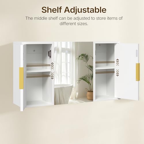 Bathroom Wall Cabinet with Mirror, Medicine Cabinet Mirror, Wall Mounted Medicine Cabinet, Mirrored Door Over The Toilet Storage, for Laundry Room, Bedroom, Camper, Hallway, White