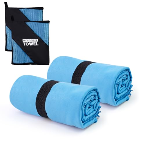 S Size Camping Towel Microfiber Quick Dry Lightweight for Men Women Travel Face Hand Neck Arm Hiking Riding Running Tennis Gym Fitness Sweat Towels(Blue, 2 Pack S) - color: Blue, size: 2 Pack S