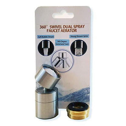 TOTOMO Kitchen Sink Faucet Aerator (Solid Brass) 2 Spray-mode (Shower&Bubble Stream) 360° Swivel Booster Sprayer adapter Water Saving Head attachment replacement - Brushed Nickel - color: Faucet Aerator 40° Angle - Brushed Nickel